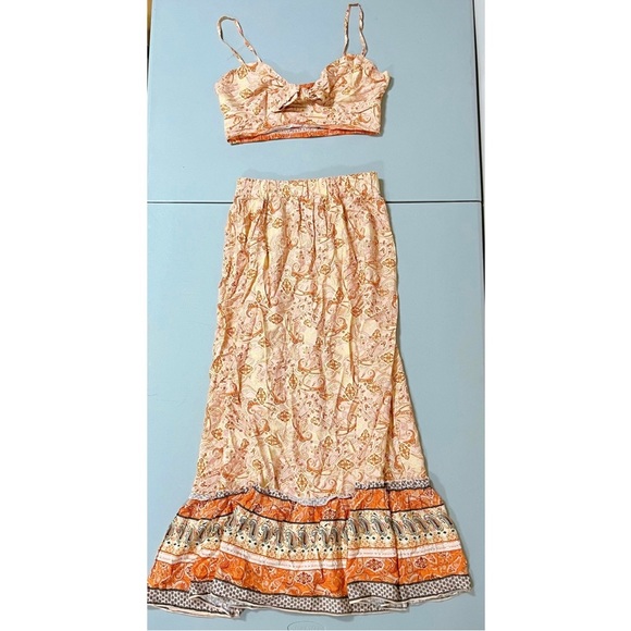 Orange Floral Paisley Crop Top and Maxi Skirt Coords...